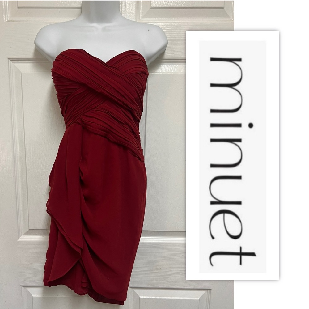 Minuet Red Chiffon Strapless Mini Dress